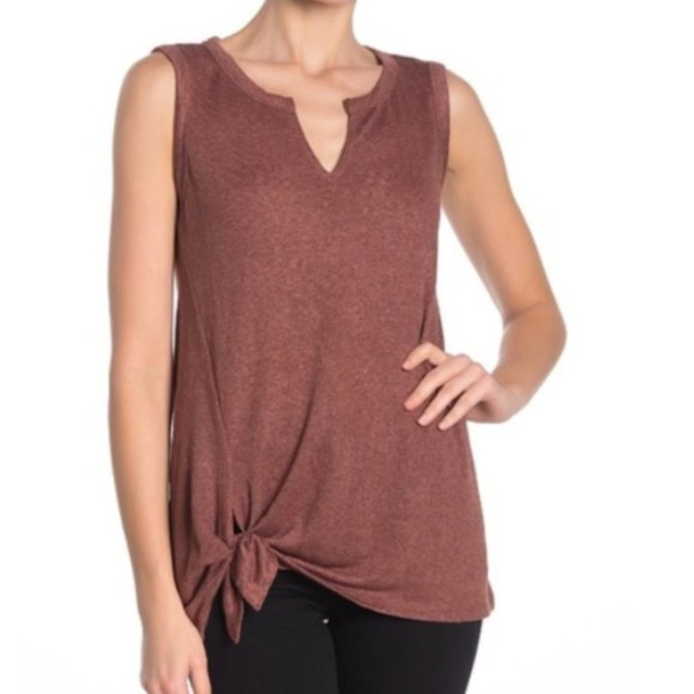 NWT Bobeau Tie Front Split Neck Terracotta Tank Size Small
